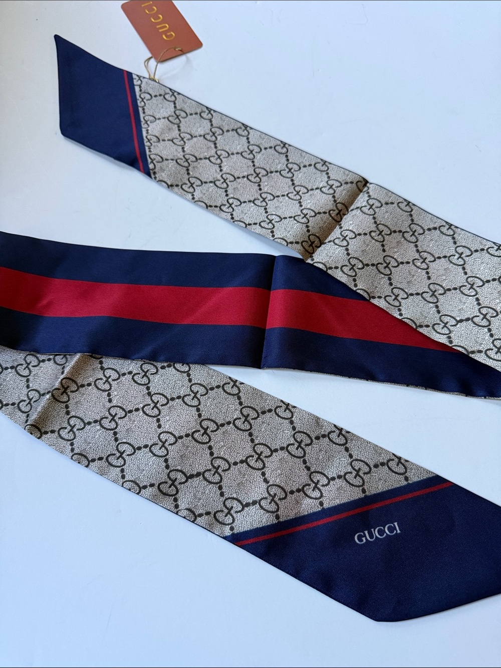 Fashion Accessories Navy, Red & Beige Supreme Silk Twilly